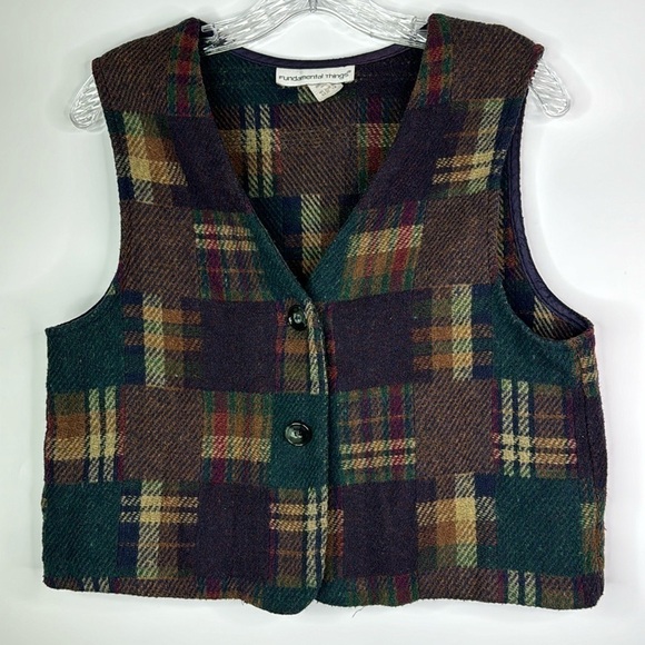 Vintage Fundamental Things Patchwork Wool Cotton Blend Vest Size 10 - Picture 1 of 8